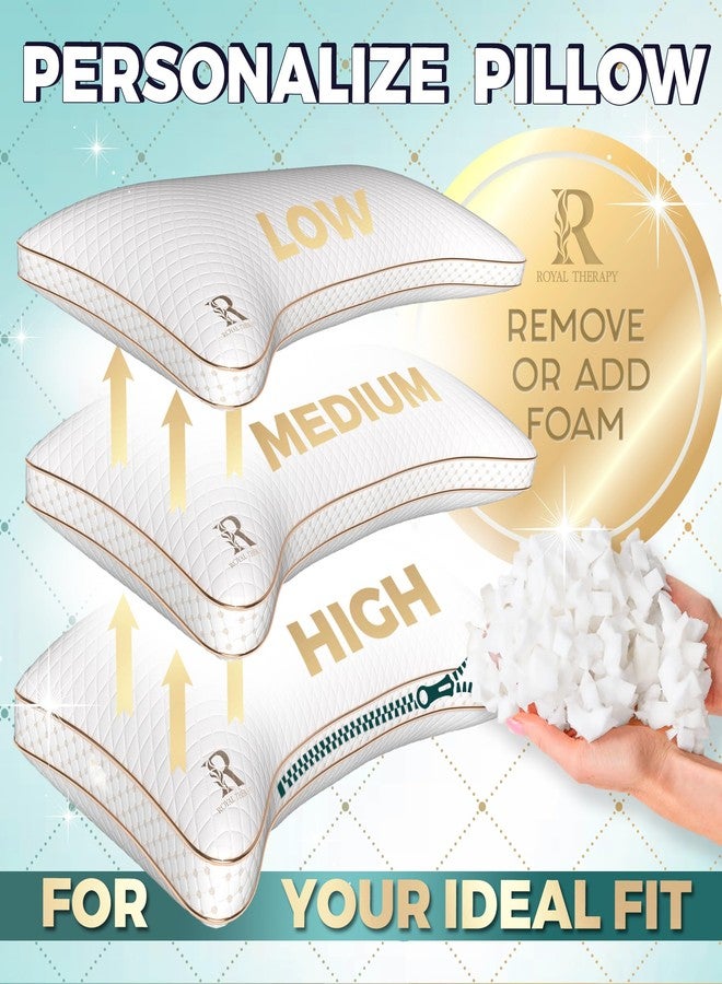 Royal Therapy Queen Memory Foam Pillows - Shredded Memory Foam Pillow for All Sleep Positions - Medium Firm Pillow with Adjustable, Bamboo Rayon Cover, CertiPUR-US, Oeko-TEX Certified - Image 4