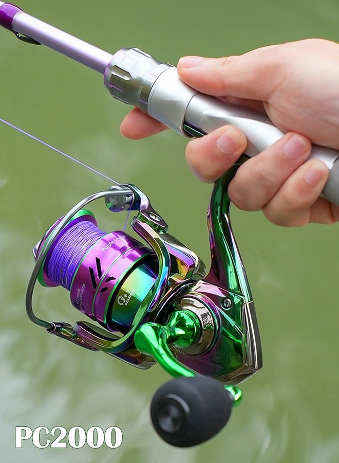 HAUT TON Fishing Reel, Colorful Aluminum Spinning Reels 5.2:1 Gear Ratio, Over 8KG Carbon Drag Ultra Smooth Powerful, CNC Aluminum Spool for Saltwater or Freshwater Fishing(PC2000) - Image 1