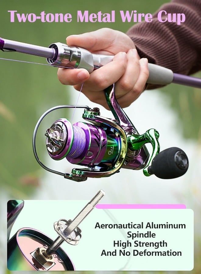HAUT TON Fishing Reel, Colorful Aluminum Spinning Reels 5.2:1 Gear Ratio, Over 8KG Carbon Drag Ultra Smooth Powerful, CNC Aluminum Spool for Saltwater or Freshwater Fishing(PC2000) - Image 5