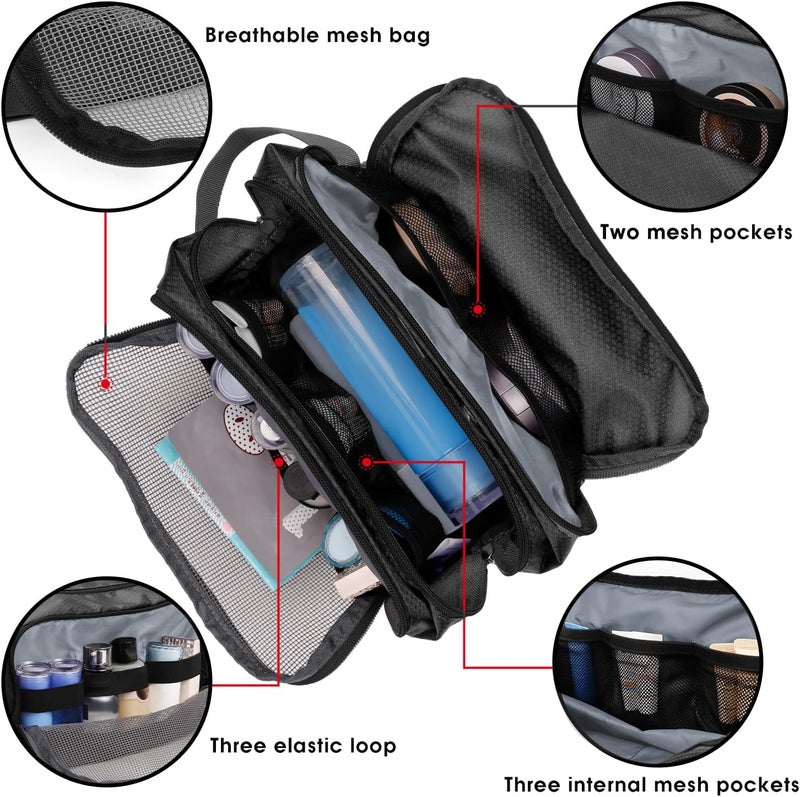 WANDF Toiletry,Shaving Bag for Men Hanging Dopp Kit Water Resistant Small for Traveling (Black) - Image 3
