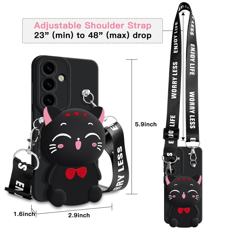 SGVAHY for Samsung Galaxy A15 5G Case, Cute Black Lucky Cat Coin Purse Fancy Phone Case for Women Girls with Crossbody Strap Kawaii Soft Silicone Cover for Galaxy A15 4G/5G - Image 2