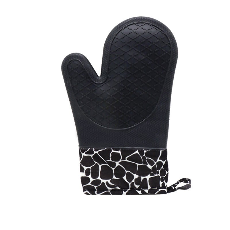 New Deer Pattern Silicone Oven Mitts Heat Resistant 105g black (diamond plain)