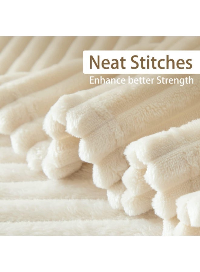 Fleece Throw Blanket,Extra Soft Lightweight Blanket with Strip, Plush Fuzzy Cozy Blankets and Throws for Couch, Bed, Sofa Cozy, Warm and Breathable 50x60 inches,(127x152cm) (Beige) - Image 3