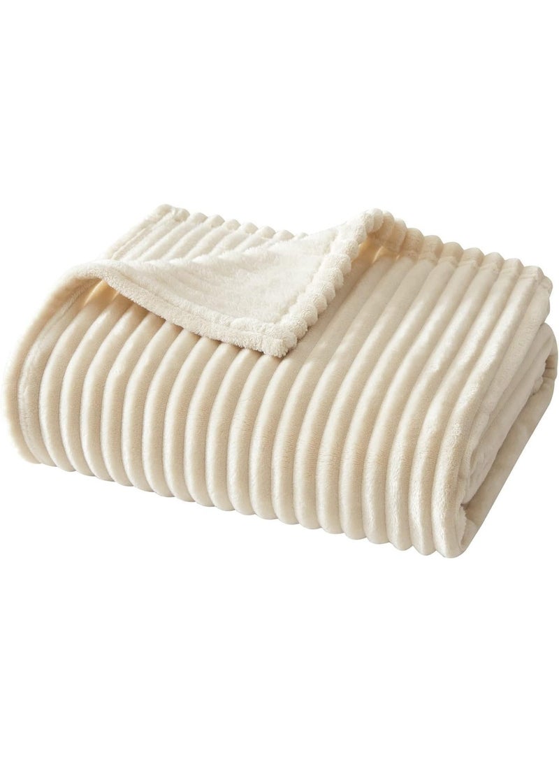 Fleece Throw Blanket,Extra Soft Lightweight Blanket with Strip, Plush Fuzzy Cozy Blankets and Throws for Couch, Bed, Sofa Cozy, Warm and Breathable 50x60 inches,(127x152cm) (Beige) - Image 2