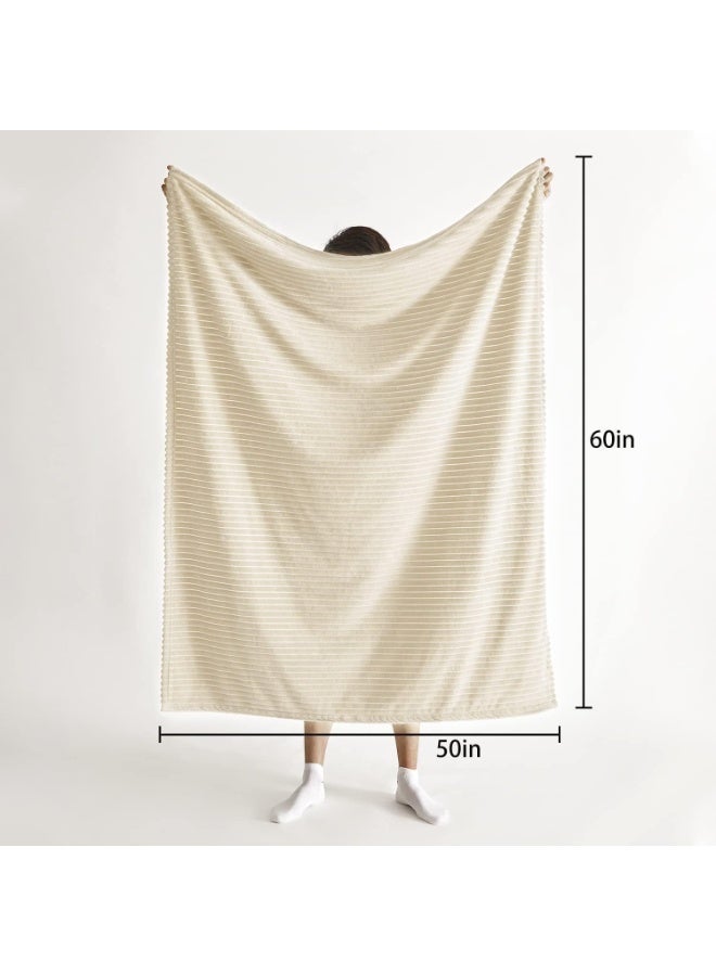 Fleece Throw Blanket,Extra Soft Lightweight Blanket with Strip, Plush Fuzzy Cozy Blankets and Throws for Couch, Bed, Sofa Cozy, Warm and Breathable 50x60 inches,(127x152cm) (Beige) - Image 5