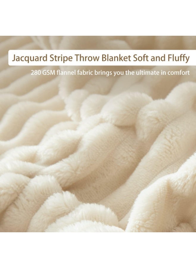 Fleece Throw Blanket,Extra Soft Lightweight Blanket with Strip, Plush Fuzzy Cozy Blankets and Throws for Couch, Bed, Sofa Cozy, Warm and Breathable 50x60 inches,(127x152cm) (Beige) - Image 4