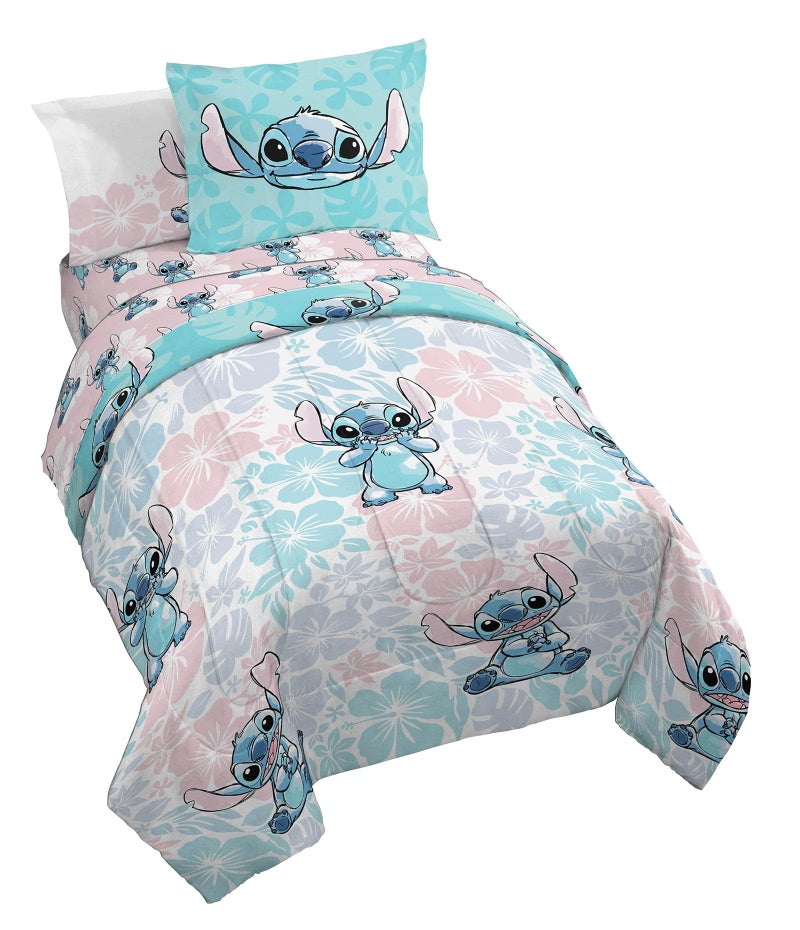 Jay Franco Disney Lilo & Stitch Full Comforter Set - 7 Piece Bedding Includes Sheet Set & Pillow Covers - Super Soft Kids Floral Bedding - Image 1