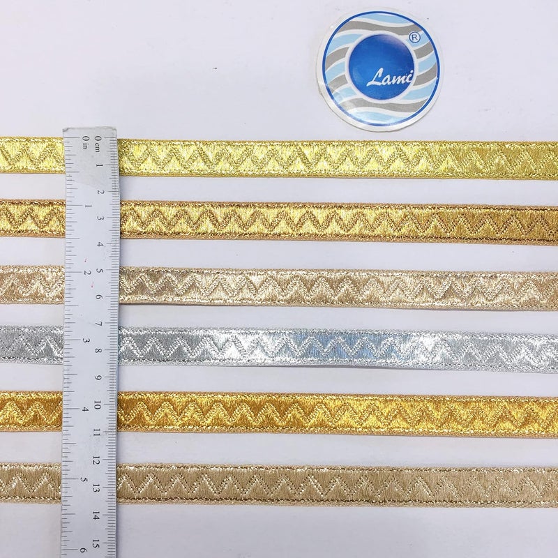 Lami 9 Meter Golden Zig Zag Design Lace Trim Ribbon DIY Sewing Craft Material, Home Decoration Supply, Saree Dupatta Anarkali Lehenga Decoration Lace, Brocate Gota Pati Decorative Packing Material - Image 4