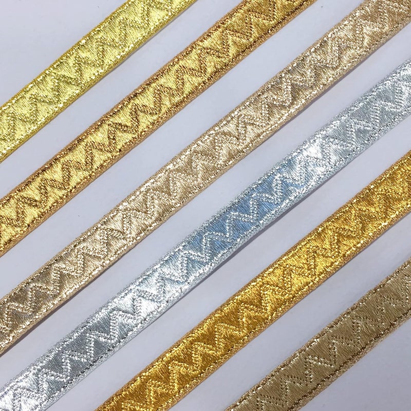 Lami 9 Meter Golden Zig Zag Design Lace Trim Ribbon DIY Sewing Craft Material, Home Decoration Supply, Saree Dupatta Anarkali Lehenga Decoration Lace, Brocate Gota Pati Decorative Packing Material - Image 3