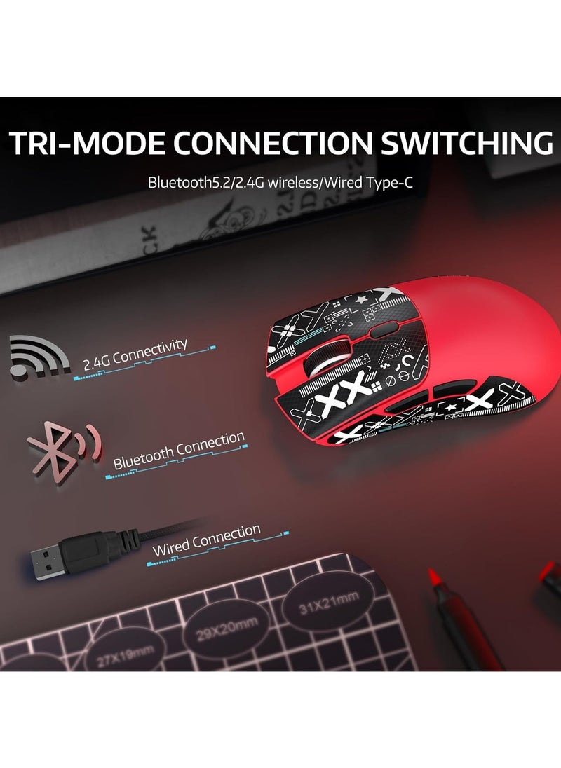 Attack Shark ATTACK SHARK R1 Wireless Gaming Mouse – Tri-Mode (2.4G/BT5.2/Wired), 55g Ultra-Light – 18K DPI PAW3311 Sensor – HUYU 20M Clicks – Ergonomic – Red + Grip Tape  - Image 3