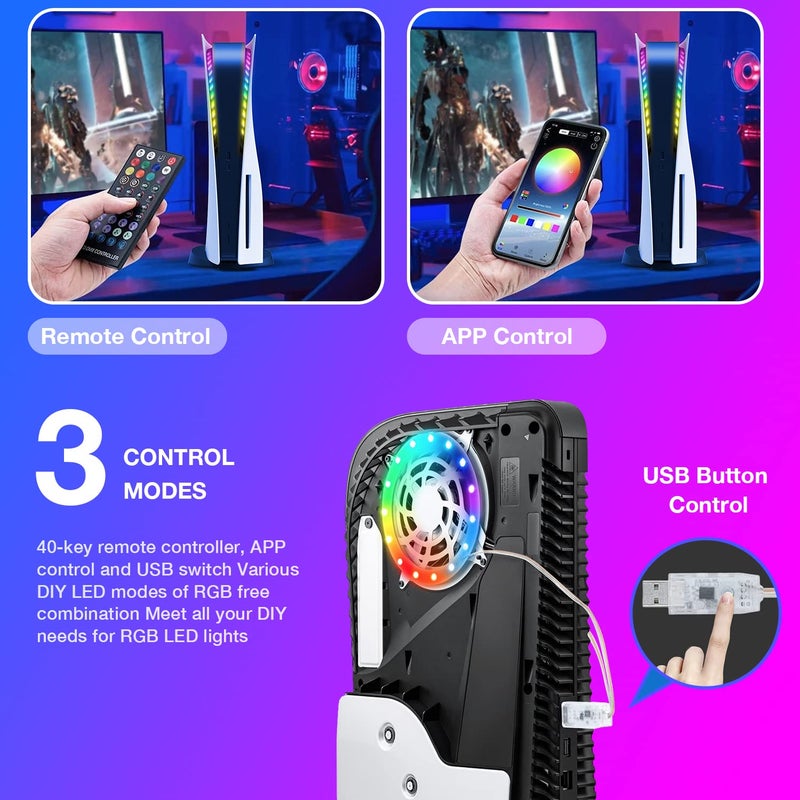 JUSPRO PS5 LED Light Bar, RGB Ring LED Light Set, Accessory, Compatible with Playstation 5 / PS5 Slim Console, Digital Edition and Regular Edition (LED Light) - Image 4