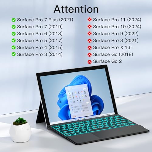 XIWMIX Keyboard for Microsoft Surface Pro 7/ Pro 7 Plus/Pro 6/ Pro 5/ Pro 4 12.3"/Pro 3, Portable Bluetooth 5.2 Wireless,Multi-Gesture Touchpad 7-Color Backlit Type Cover for Surface Pro 7/7+/6/5/4/3 - Image 2