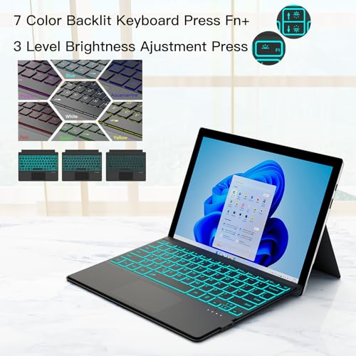 XIWMIX Keyboard for Microsoft Surface Pro 7/ Pro 7 Plus/Pro 6/ Pro 5/ Pro 4 12.3"/Pro 3, Portable Bluetooth 5.2 Wireless,Multi-Gesture Touchpad 7-Color Backlit Type Cover for Surface Pro 7/7+/6/5/4/3 - Image 3