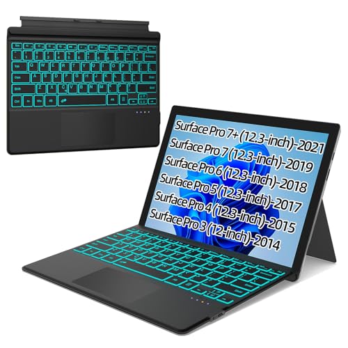 XIWMIX Keyboard for Microsoft Surface Pro 7/ Pro 7 Plus/Pro 6/ Pro 5/ Pro 4 12.3"/Pro 3, Portable Bluetooth 5.2 Wireless,Multi-Gesture Touchpad 7-Color Backlit Type Cover for Surface Pro 7/7+/6/5/4/3 - Image 1