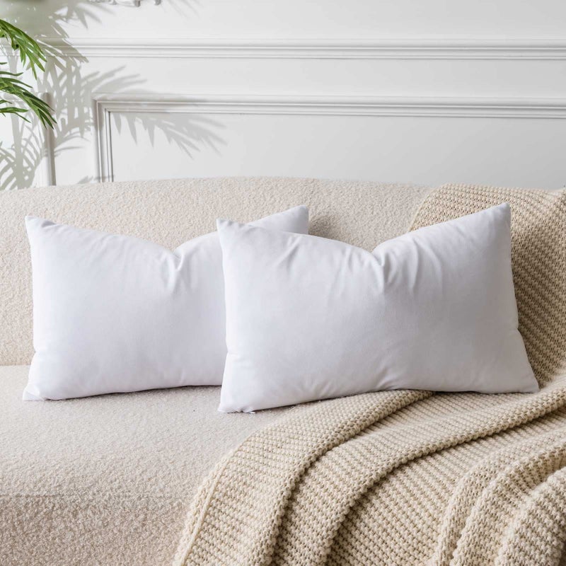 JUSPURBET White Lumbar Velvet Throw Pillow Covers 14x24 inch Set of 2 for Living Room Couch Sofa Bedroom Decorative Rectangle Solid Soft Cushion Cases with Invisible Zipper - Image 1