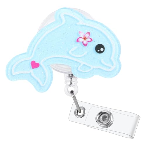BVIIE Funny Pediatric Badge Reel, Cute Dolphin Retractable ID Card Badge Holder, Name Tag Work Badge Clip for RN LPN CNA MA ER Night Shift Nurse Nursing Student ​​Psychiatrist​, Nurse Gifts, Teacher Gifts - Image 1