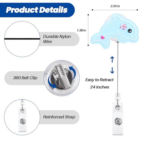 BVIIE Funny Pediatric Badge Reel, Cute Dolphin Retractable ID Card Badge Holder, Name Tag Work Badge Clip for RN LPN CNA MA ER Night Shift Nurse Nursing Student ​​Psychiatrist​, Nurse Gifts, Teacher Gifts - Image 4