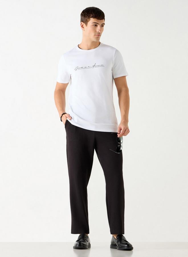 Iconic Slogan Print Crew Neck T-shirt with Short Sleeves - Image 2