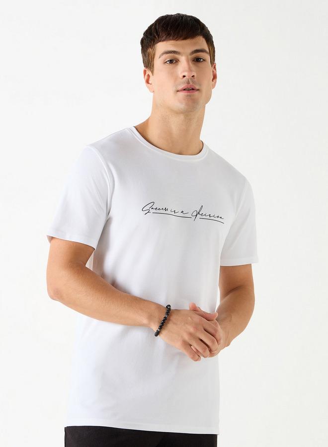 Iconic Slogan Print Crew Neck T-shirt with Short Sleeves - Image 1