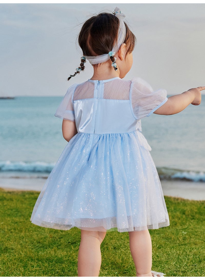 mini bala Girls Enchanting Mermaid - Inspired Short Sleeve Dress, Soft Breathable Tulle Fabric, Shimmering Sequins, Scalloped Details, Back Zipper Closure, Perfect for Beach Days, Birthday Parties and Special Occasions Children's Dress - Image 3