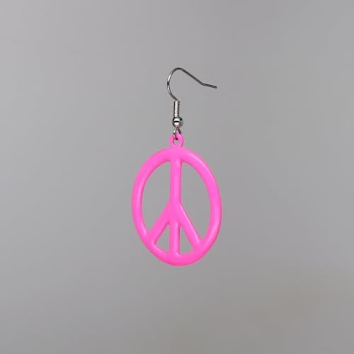 Real Metal Hot Pink Hippie Peace Sign Dangle Earrings - Image 4
