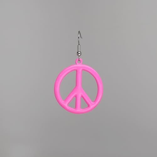 Real Metal Hot Pink Hippie Peace Sign Dangle Earrings - Image 5