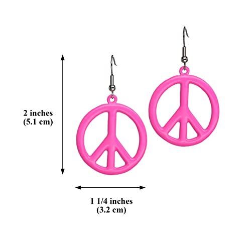 Real Metal Hot Pink Hippie Peace Sign Dangle Earrings - Image 3