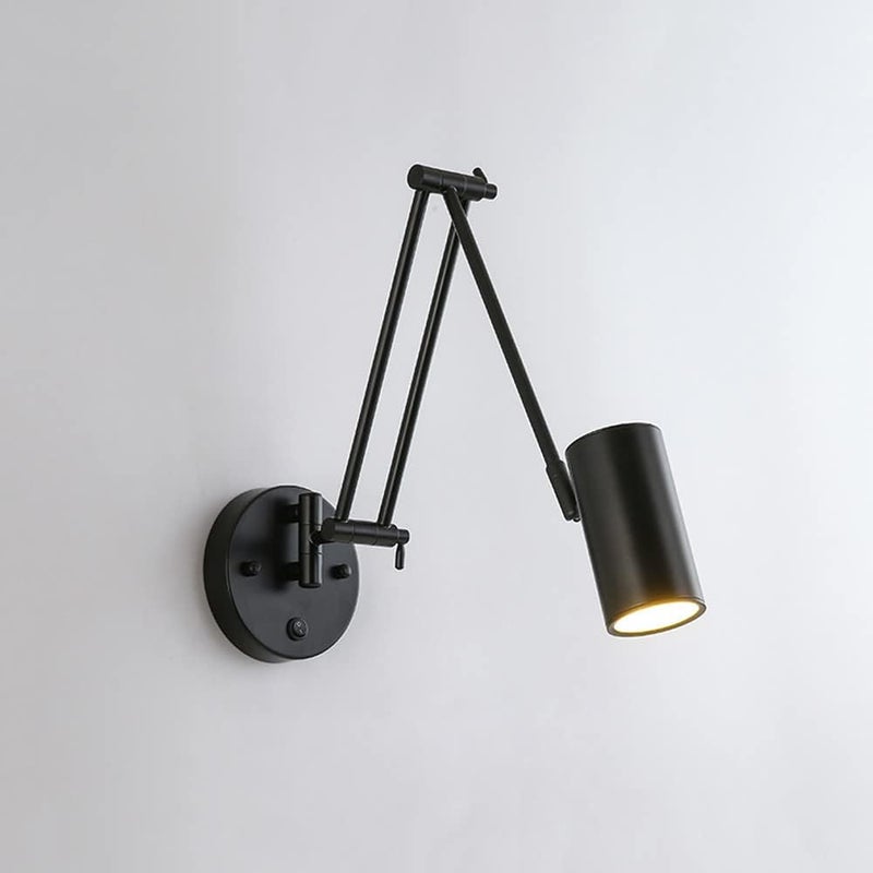 Swing Arm Bedside Reading Wall Sconce, Industrial Wall Mounted Lamp with Switch, Adjustable s E27 Headboard Lamps for Bedroom Living Room Hotel Decor (Svart) - Image 1