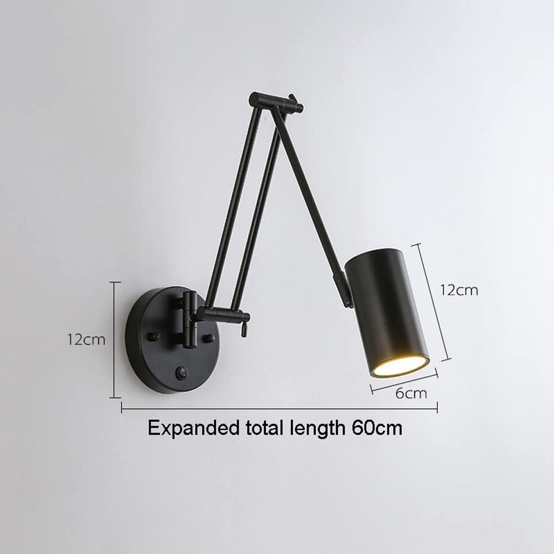 Swing Arm Bedside Reading Wall Sconce, Industrial Wall Mounted Lamp with Switch, Adjustable s E27 Headboard Lamps for Bedroom Living Room Hotel Decor (Svart) - Image 4