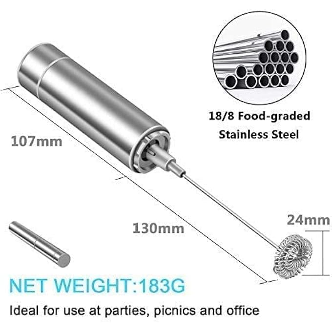 COPPS Milk Frother Handheld Travel Coffee Frother Milk Streamer Foam Maker Drink Mixer With 2 Stainless Steel Whisks For Hot Chocolate Batteries Included Silver - Image 3