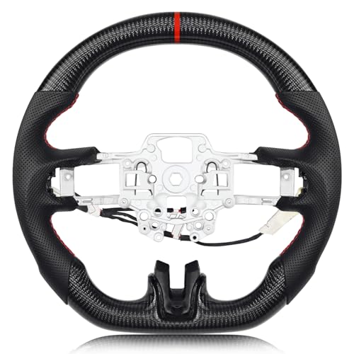 VOONKE Real Carbon Fiber Steering Wheel D-shaped With stitching Nappa Perforated Leather Flat-bottom Steering Wheel With heating function For Mustang EcoBoost/GT/Shelby GT350/GT350R 2018-2023 - Image 1