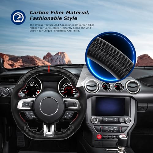 VOONKE Real Carbon Fiber Steering Wheel D-shaped With stitching Nappa Perforated Leather Flat-bottom Steering Wheel With heating function For Mustang EcoBoost/GT/Shelby GT350/GT350R 2018-2023 - Image 3