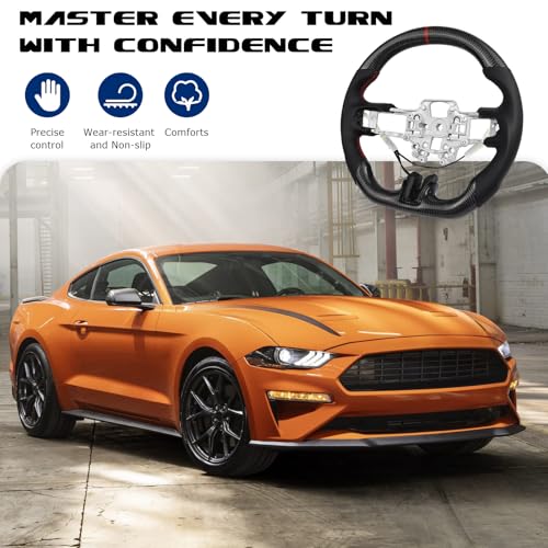 VOONKE Real Carbon Fiber Steering Wheel D-shaped With stitching Nappa Perforated Leather Flat-bottom Steering Wheel With heating function For Mustang EcoBoost/GT/Shelby GT350/GT350R 2018-2023 - Image 5