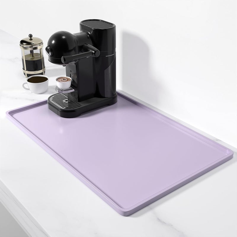 Rnivvi حصيرة قهوة من السيليكون من ، مقاس 12" x 19"، مقاومة للماء وذات حافة مرتفعة، مناسبة لملحقات محطة آلة الإسبريسو، وسادة لتجفيف الأطباق قابلة للفك ومقاومة للحرارة للعمل على طاولة المطبخ، لون بنفسجي - Image 1