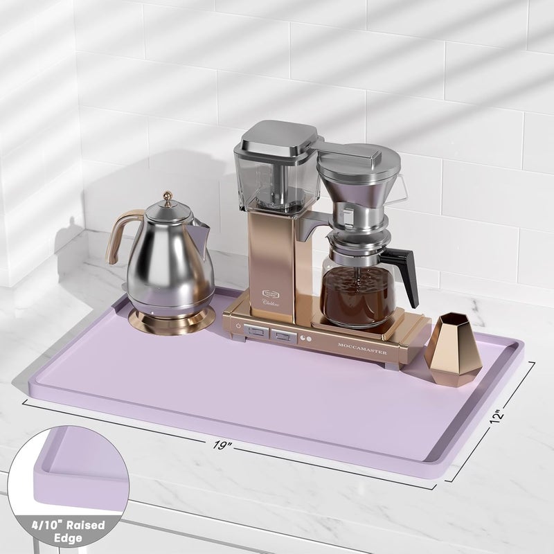 Rnivvi حصيرة قهوة من السيليكون من ، مقاس 12" x 19"، مقاومة للماء وذات حافة مرتفعة، مناسبة لملحقات محطة آلة الإسبريسو، وسادة لتجفيف الأطباق قابلة للفك ومقاومة للحرارة للعمل على طاولة المطبخ، لون بنفسجي - Image 2