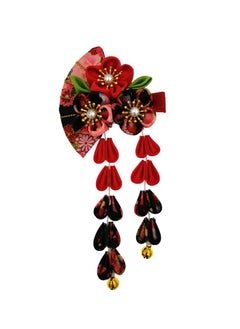 MIAO WU Japanese Style Women Flower Hair Clip Tassel Hair Ornament Kimono Decor Fabric Hanfu Hairpin Accessories For Christmas Party Costume Gift Black 