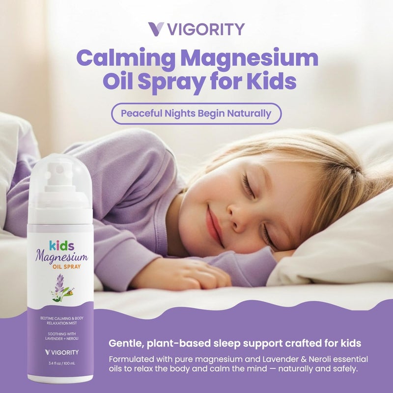 VIGORITY Kids Magnesium Sleep Spray with Lavender & Neroli â€“ Calming Bedtime Mist for Legs, Feet & Body - Gentle Magnesium Oil Spray for Kids - Aromatherapy Pillow & Room Spray for Relaxation & Comfort - Image 2
