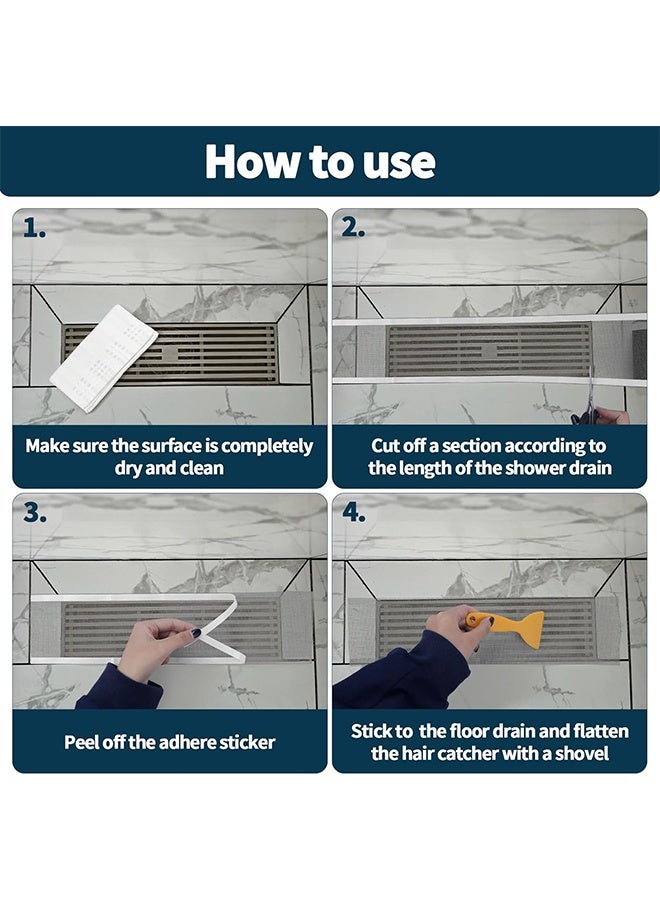 Self Adhesive Shower Drain Hair Catcher Mesh Sticker  Shower Drain Hair Catcher Cutable Shower Drain Hair Catcher with Cleaning Shovel for Bathroom Kitchen Sink 10cm*10m - Image 4