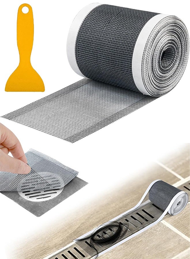 Self Adhesive Shower Drain Hair Catcher Mesh Sticker  Shower Drain Hair Catcher Cutable Shower Drain Hair Catcher with Cleaning Shovel for Bathroom Kitchen Sink 10cm*10m - Image 1
