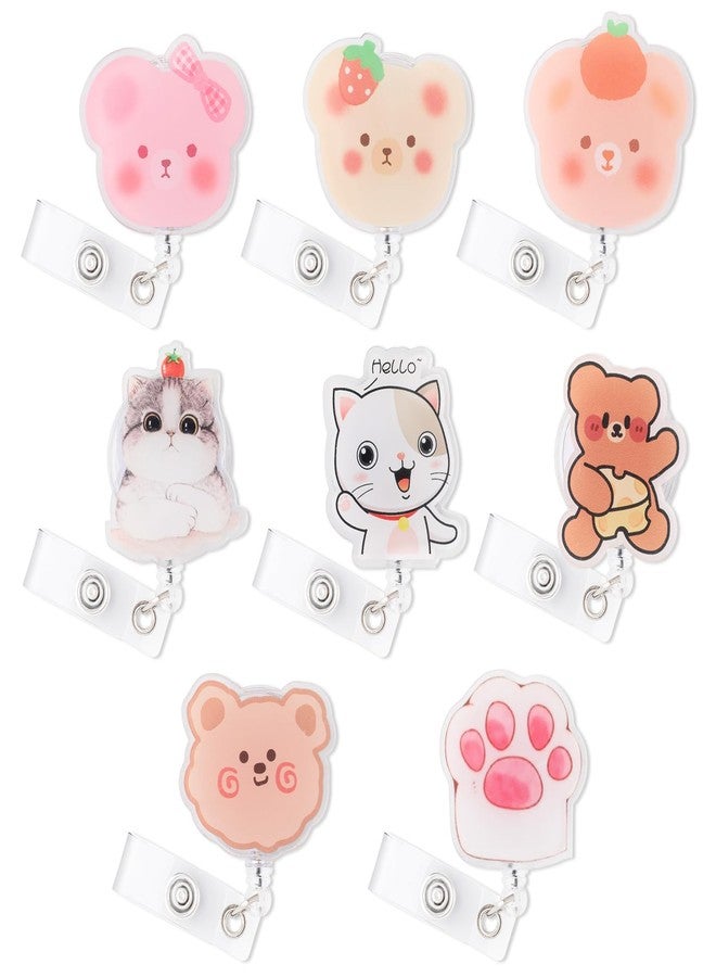 ARPOVIST 8 Pcs Cute Badge Reel Retractable ID Holder with Clip, Fun Cartoon Animals Bear,Cat,Bear Paw Designs for Nurses, Doctors, Teachers, Office & Hospital Staff, Nursing Student Accessories - Image 1
