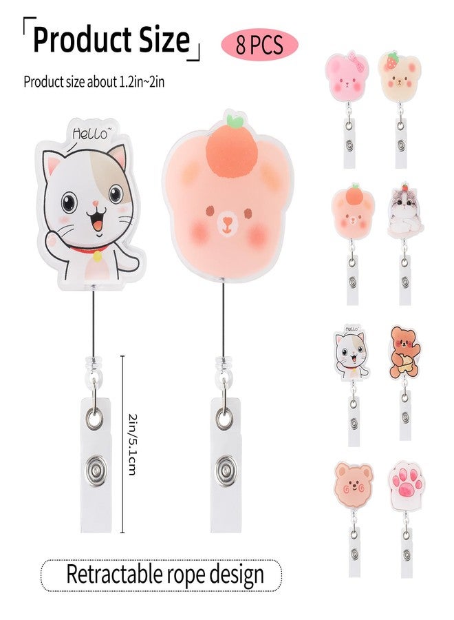 ARPOVIST 8 Pcs Cute Badge Reel Retractable ID Holder with Clip, Fun Cartoon Animals Bear,Cat,Bear Paw Designs for Nurses, Doctors, Teachers, Office & Hospital Staff, Nursing Student Accessories - Image 2