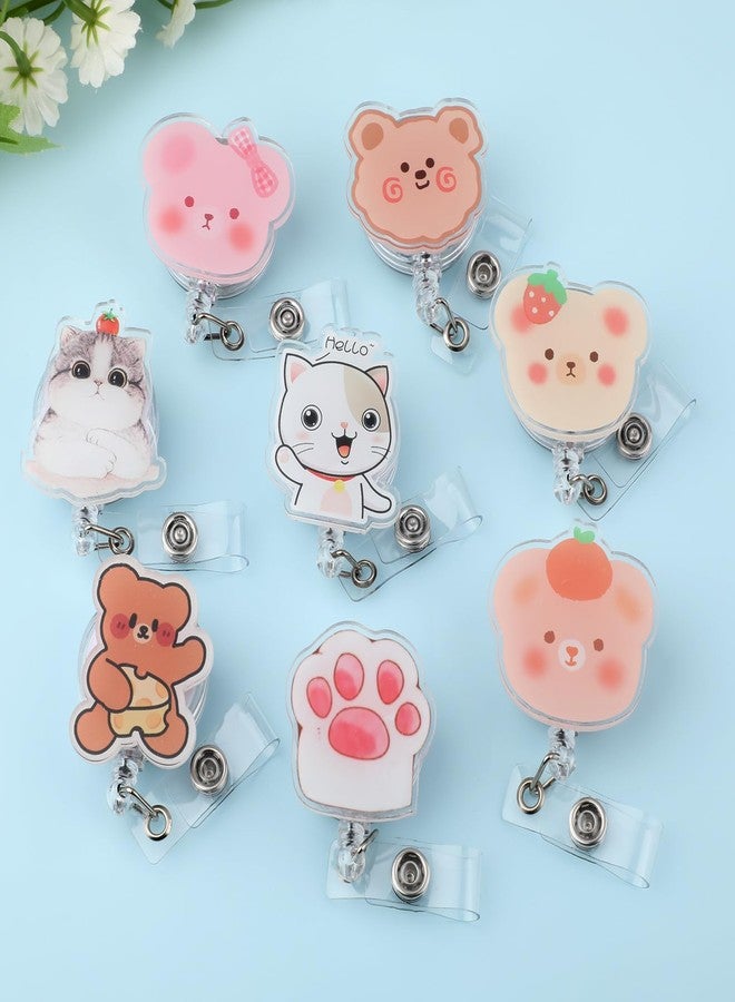 ARPOVIST 8 Pcs Cute Badge Reel Retractable ID Holder with Clip, Fun Cartoon Animals Bear,Cat,Bear Paw Designs for Nurses, Doctors, Teachers, Office & Hospital Staff, Nursing Student Accessories - Image 4