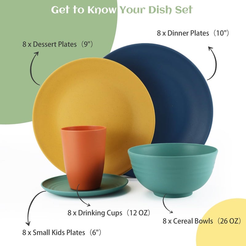 Homienly 40Piece Unbreakable Plastic Wheat Straw Dinnerware Set  Multi Color 8Person Dish Set for Dinner Plates Bowls Cups  Appetizer Plates  Perfect for Outdoor Camping - Image 2