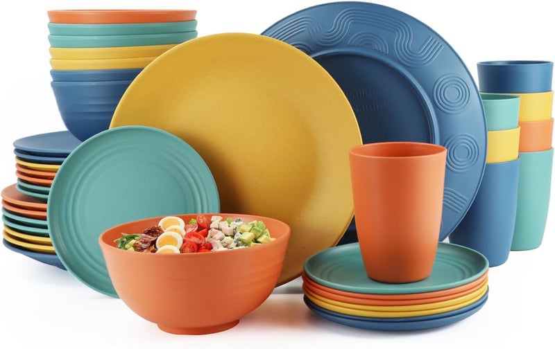 Homienly 40Piece Unbreakable Plastic Wheat Straw Dinnerware Set  Multi Color 8Person Dish Set for Dinner Plates Bowls Cups  Appetizer Plates  Perfect for Outdoor Camping - Image 1