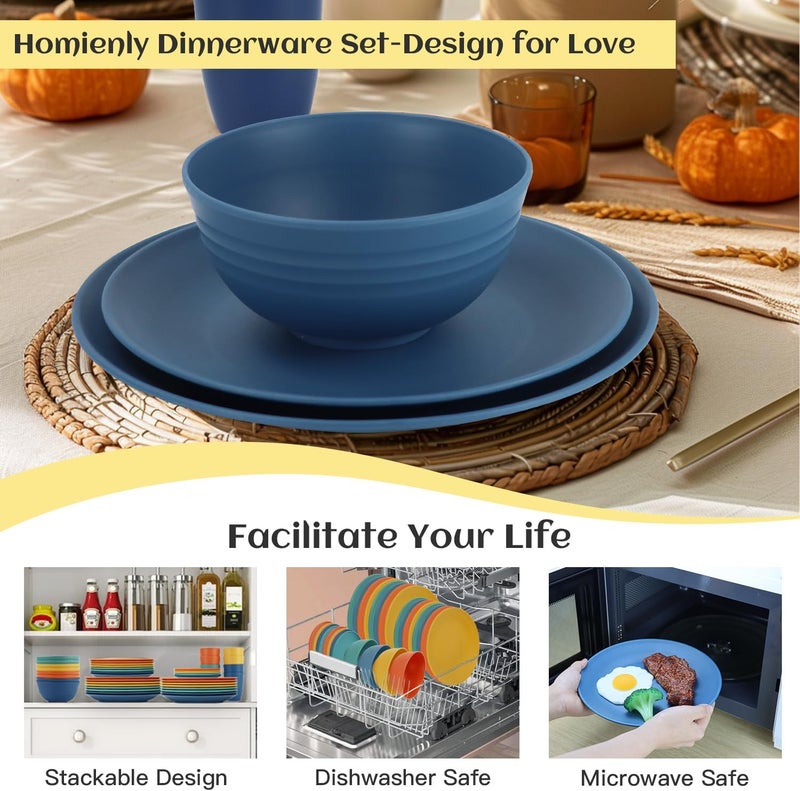 Homienly 40Piece Unbreakable Plastic Wheat Straw Dinnerware Set  Multi Color 8Person Dish Set for Dinner Plates Bowls Cups  Appetizer Plates  Perfect for Outdoor Camping - Image 5