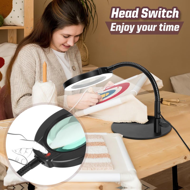 Krstlv 10X Magnifying Glass with Light and Stand, 5 Color Modes Stepless Dimmable LED Lighted Desk Lamp, Hands Free Magnifier with Flexible Goose-Neck for Craft Hobby Painting Sewing Close Work - Image 5