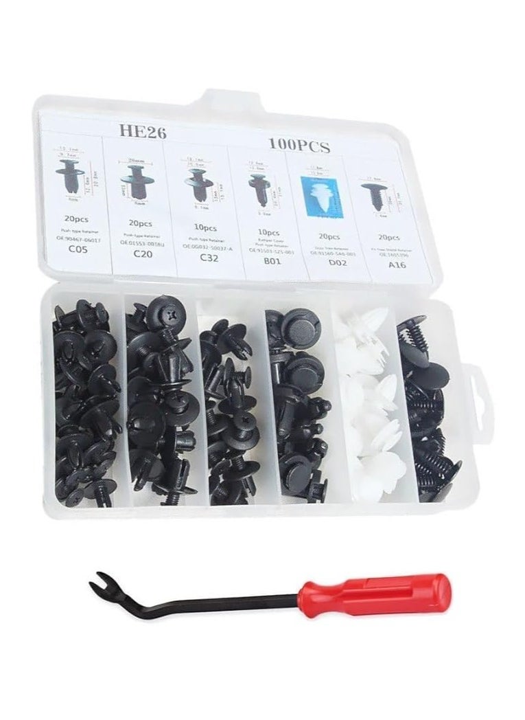 Cool Baby 100pcs Car Body Plastic Push-In Fixing Pins Rivet Fasteners Trim Clips Car Furniture Assembly Expansion Screws Kit with Removal Tool and Car Screwdriver  - Image 2