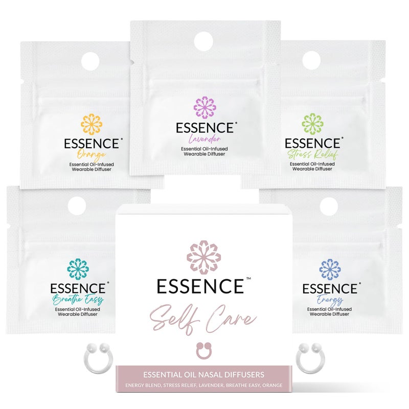 Essence Nasal Diffuser Self Care Bundle Essential Oil Silicone Nose Rings for Stress Energy Mental Clarity Wearable Aromatherapy Pack for Wellness Mood Balance