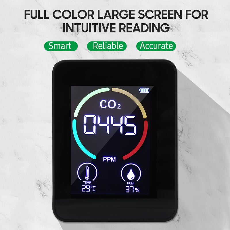 2.8-inch LCD CO2 Concentration Tester Mini Carbon Dioxide Detector Humidity & Temperature Meter Air Quality Monitor 1200mAh Lithium Battery CO2 Meter - Image 3