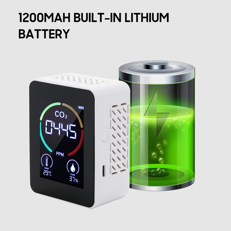 2.8-inch LCD CO2 Concentration Tester Mini Carbon Dioxide Detector Humidity & Temperature Meter Air Quality Monitor 1200mAh Lithium Battery CO2 Meter - Image 4